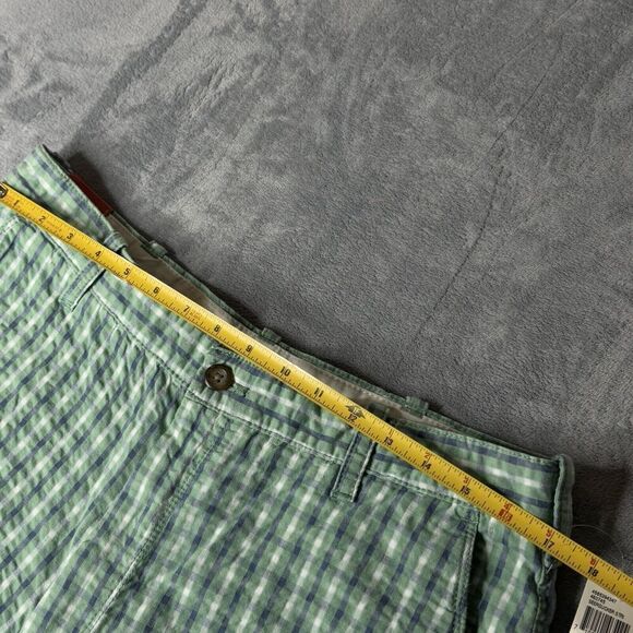 IZOD Men 34 Shorts Green Seersucker Plaid Luxury Sport Chino Golf Flat 9" Inseam - Picture 16 of 16